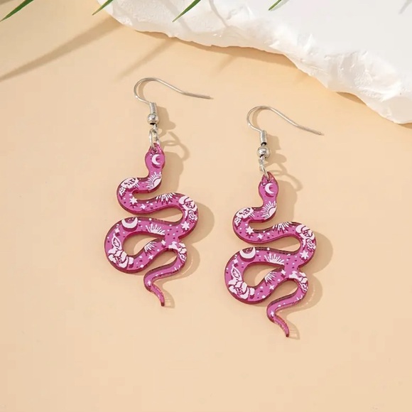 Acrylic Colorful Chinese New Year Astrology Snake Long Dangle Hook Earrings Gift - Picture 3 of 3